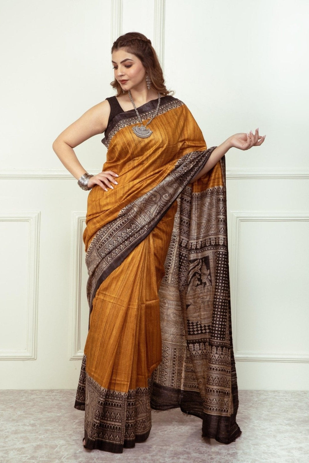 ZURI | Tussar Ghicha Silk | Madhubani Print | Indidha Saree