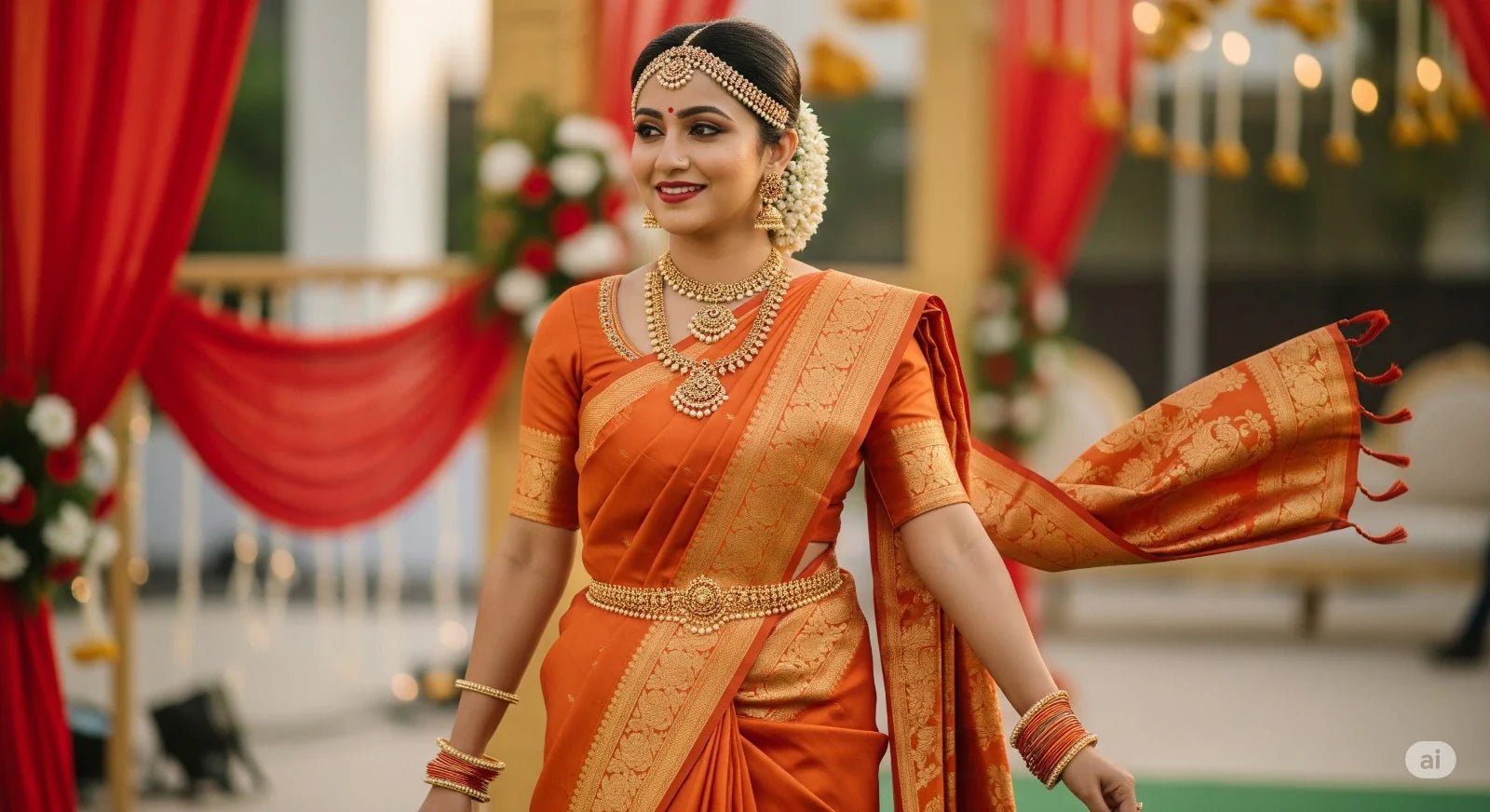 Buy Bright Orange Banarasi Sarees Online – New 2025 Collection