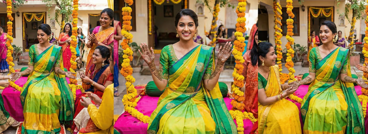 Mehendi Saree Colors: Why Green, Yellow & Lime Are Non-Negotiable for Brides