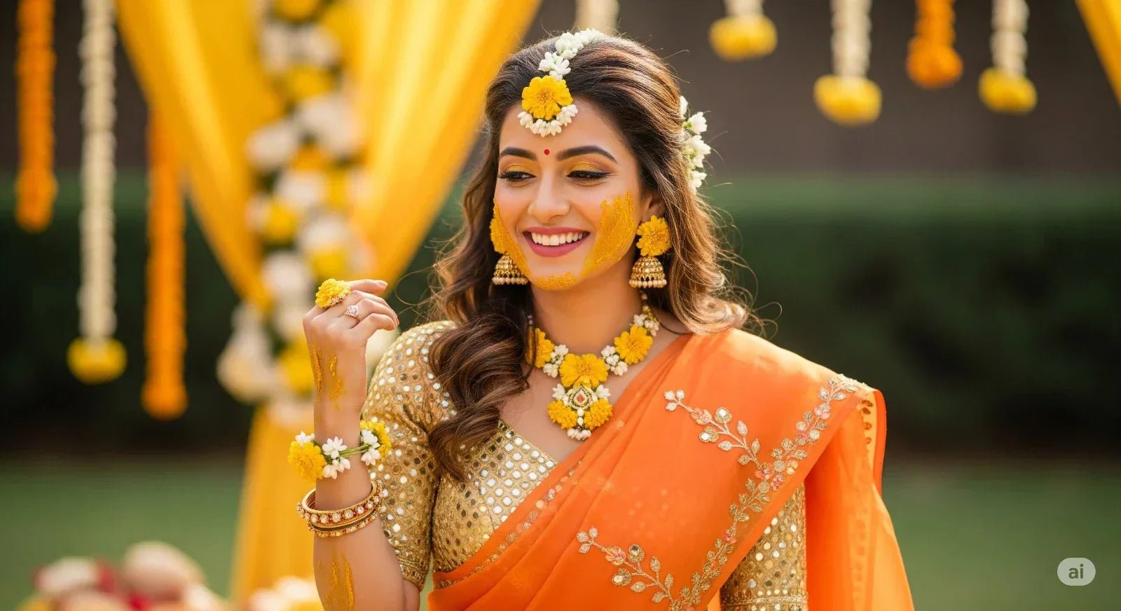 Orange Organza Saree Ideas for a Chic Haldi Ceremony Look