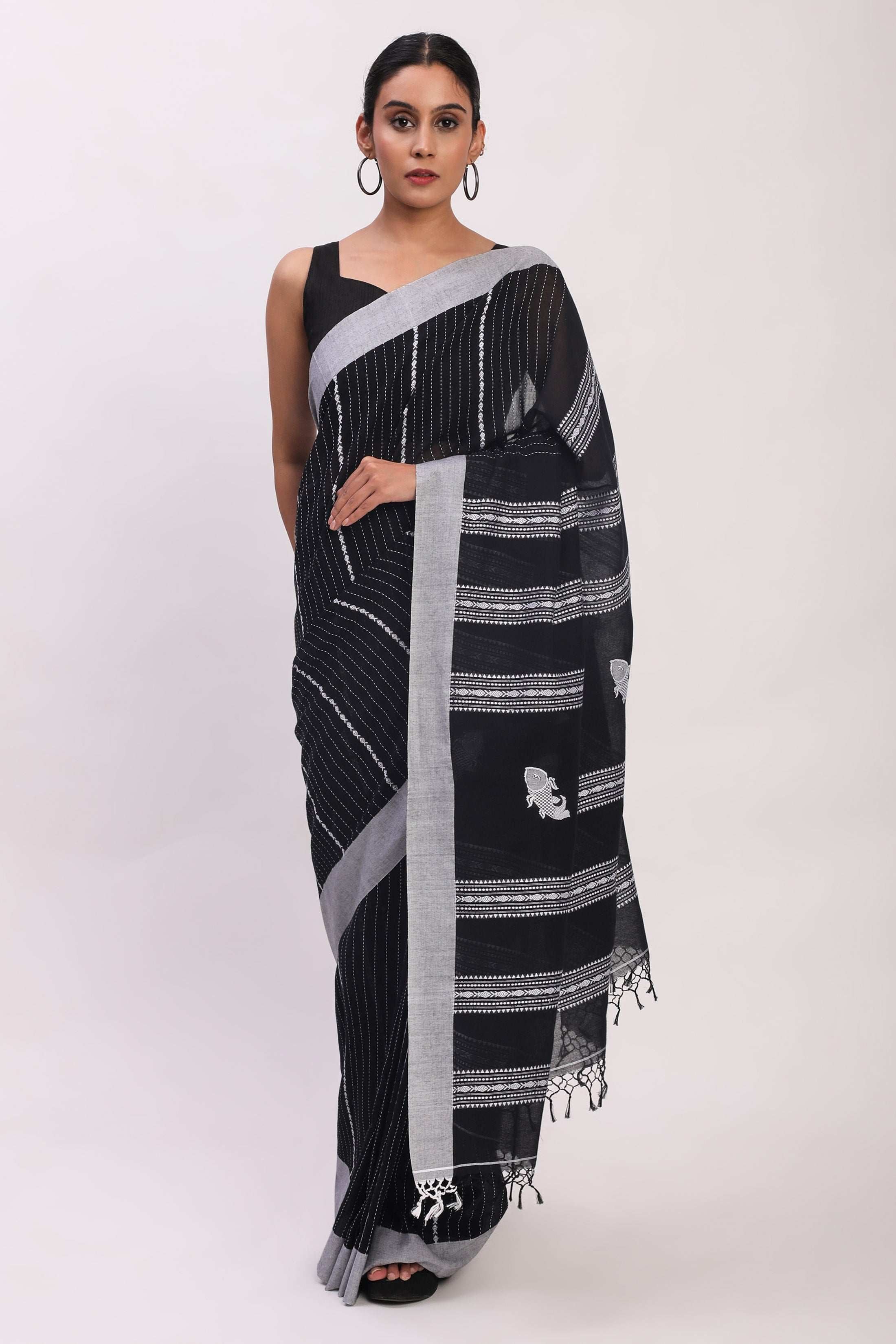 Shyamal Rekha Cotton , a black saree