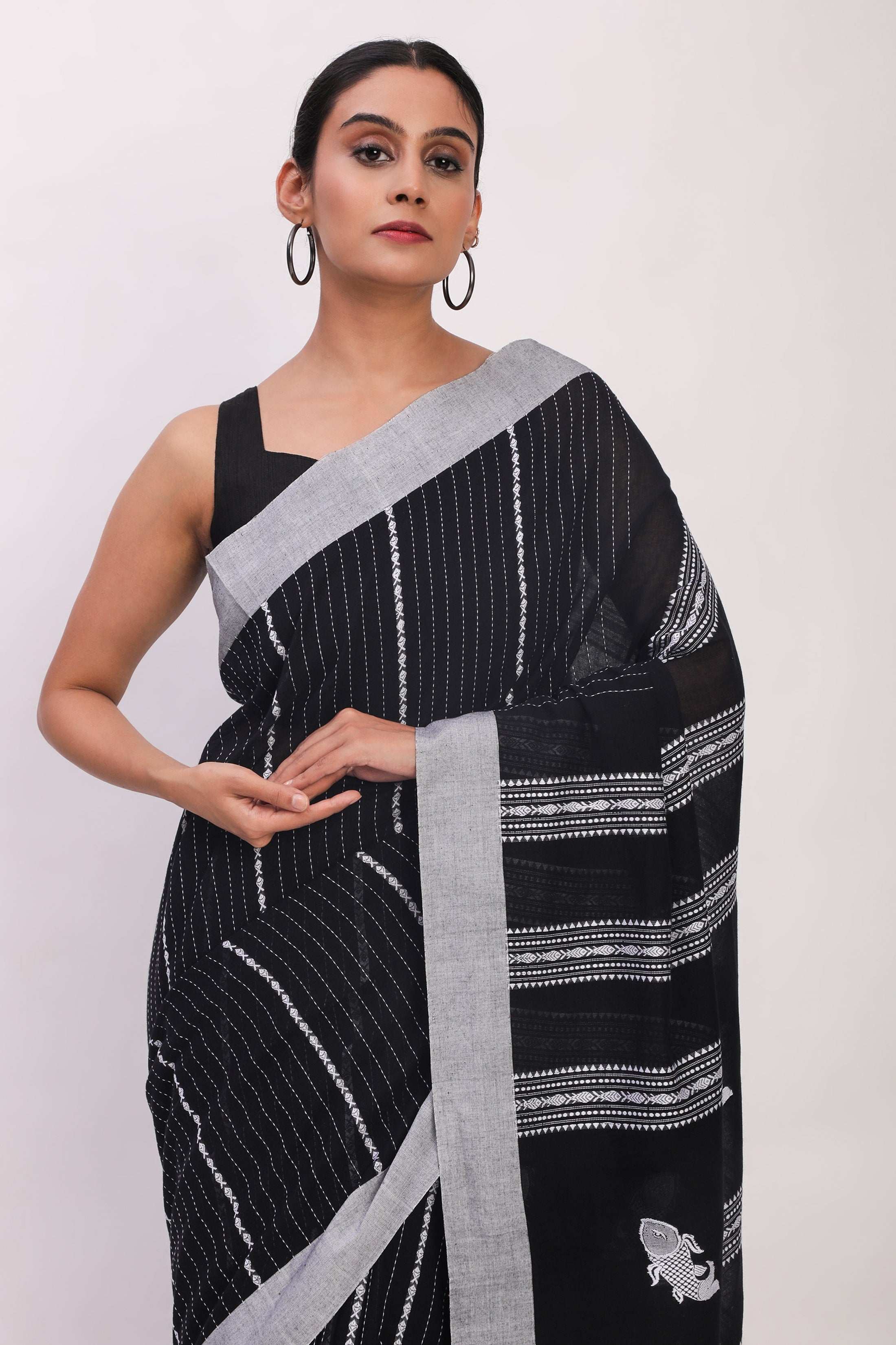 Shyamal Rekha Cotton , a black saree