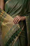 GLIDED GREEN | Linen Tissue | Indidha Saree