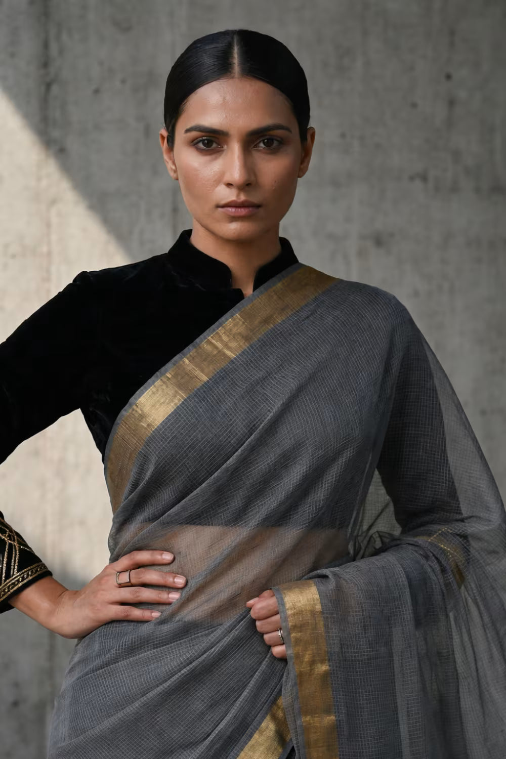 CHARCOAL ASH | Kota Doria | Indidha Saree