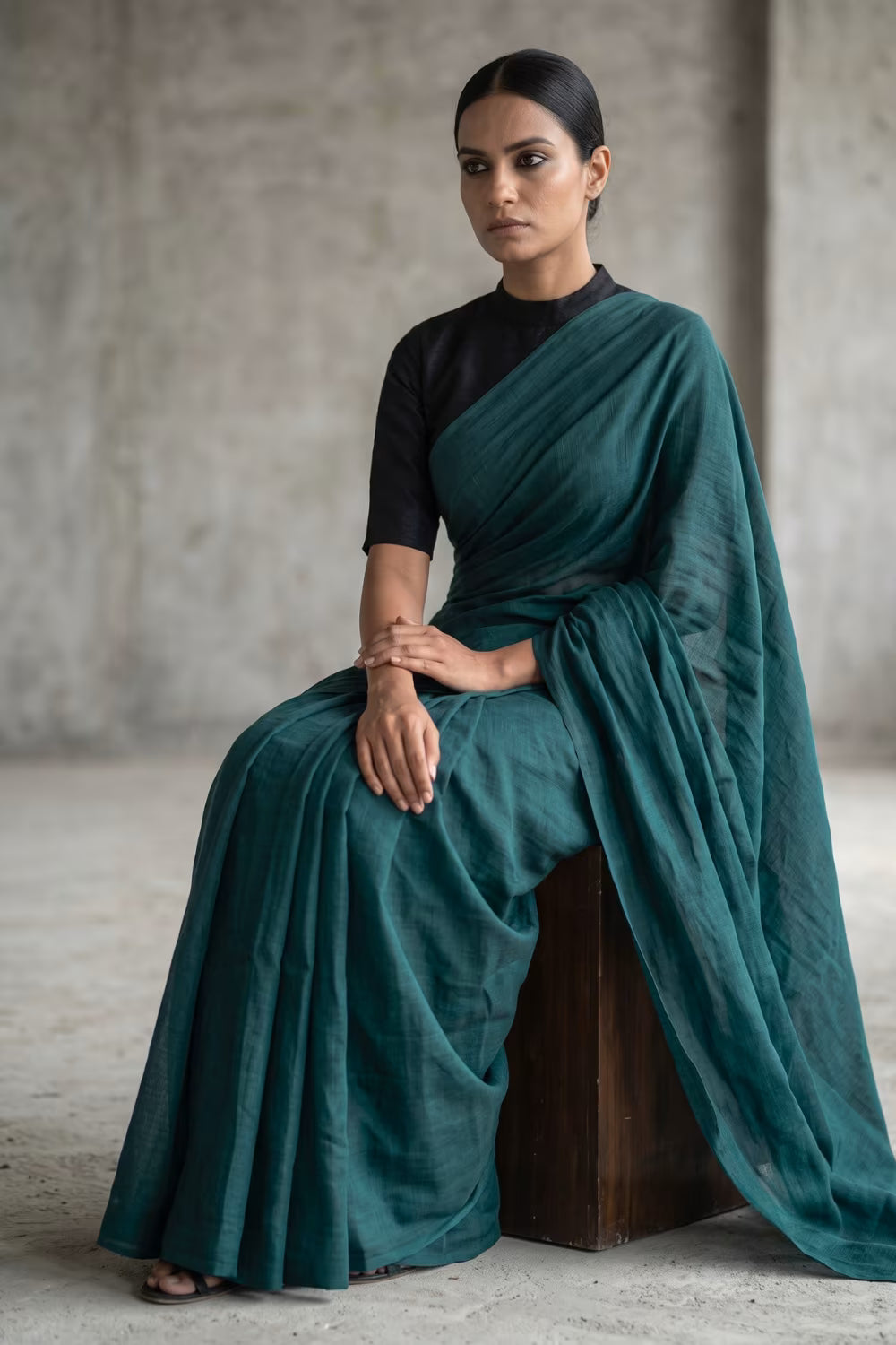 Harbor Slate | Slub Cotton | Indidha Saree