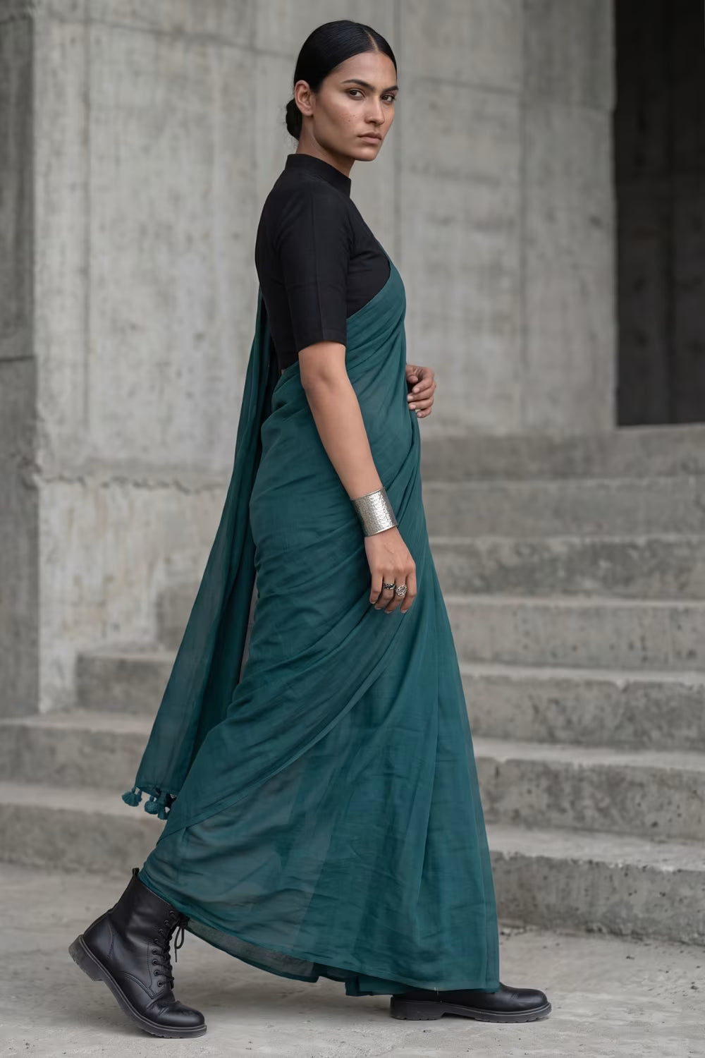 Harbor Slate | Slub Cotton | Indidha Saree