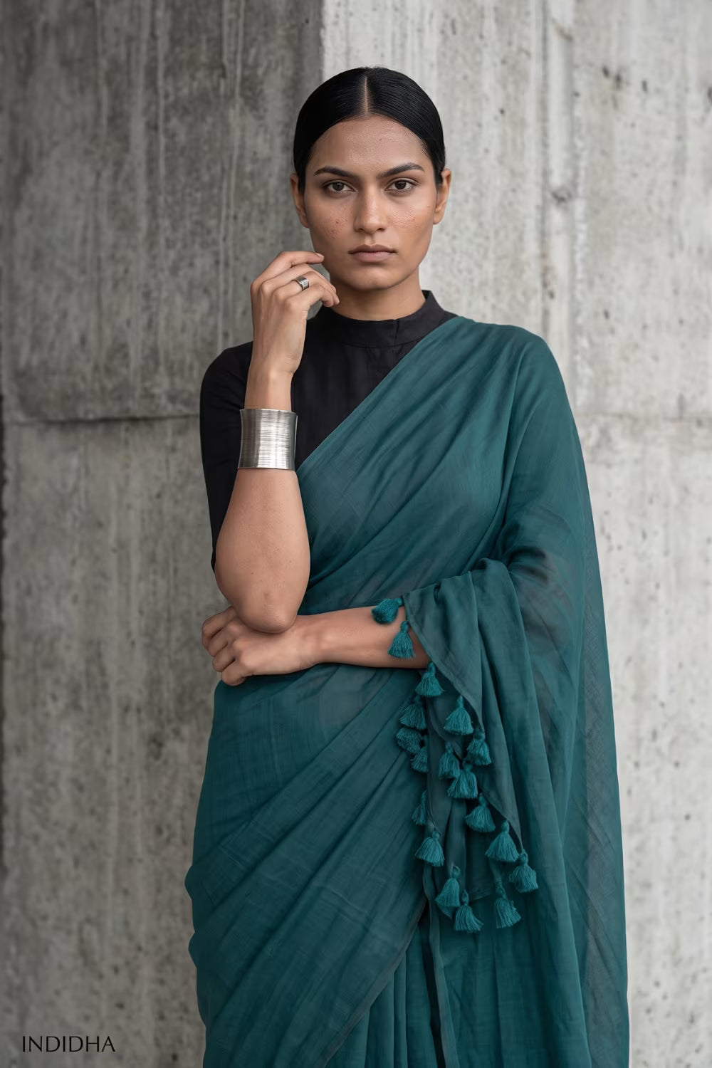 Harbor Slate | Slub Cotton | Indidha Saree