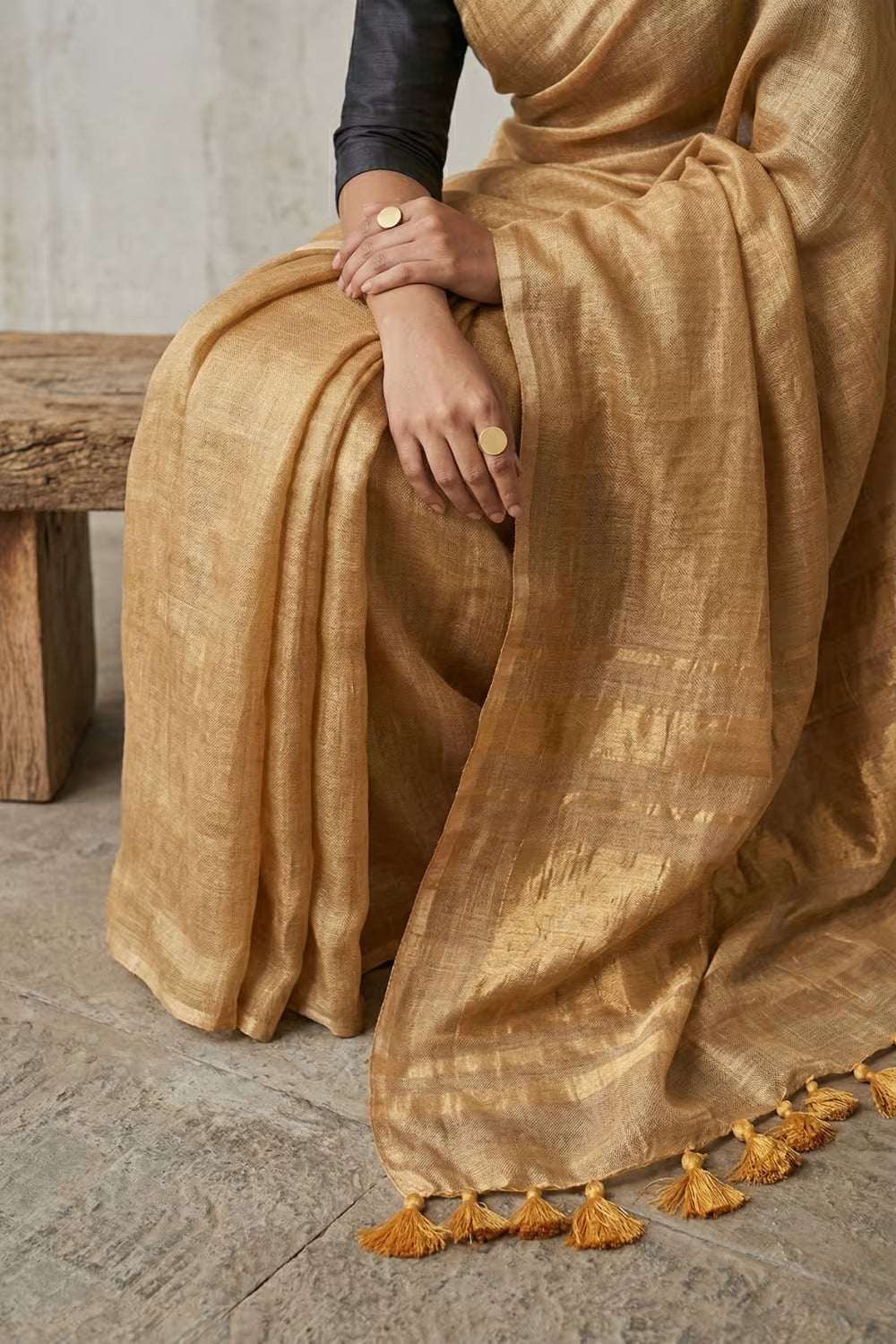 GLIDED GOLD | Linen Tissue | Indidha Saree
