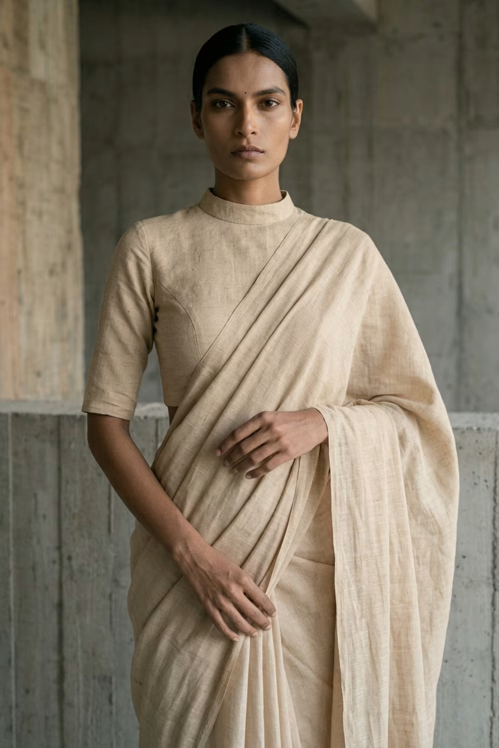 Mortar Ash | Slub Cotton | Indidha Saree