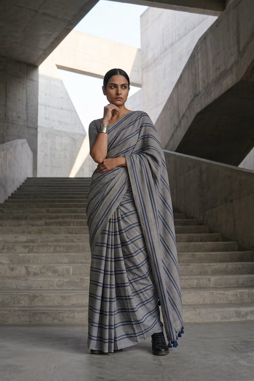 Slate Stride | Slub Cotton | Indidha Saree