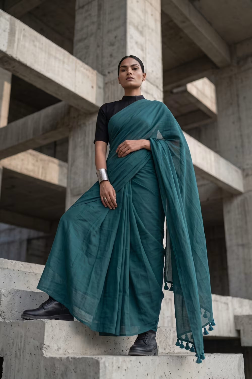 Harbor Slate | Slub Cotton | Indidha Saree