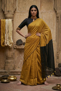 Zafran Noir | Textured Cotton | Indidha Saree