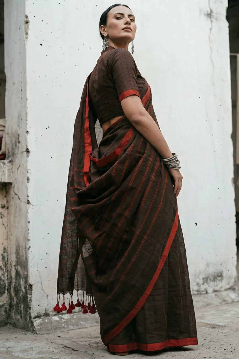 CRIMSON BROWN | Cotton | Indidha Saree