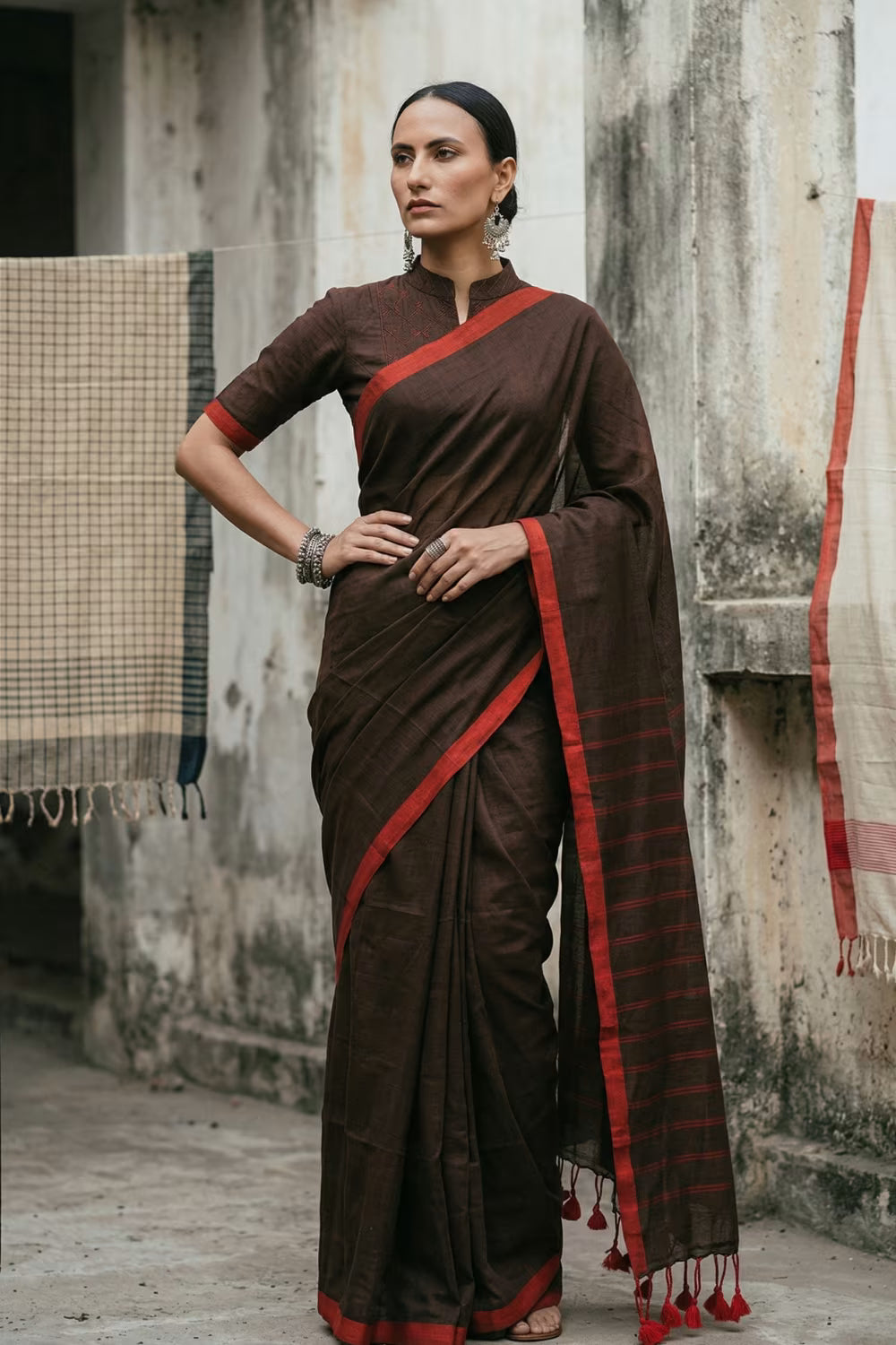 CRIMSON BROWN | Cotton | Indidha Saree