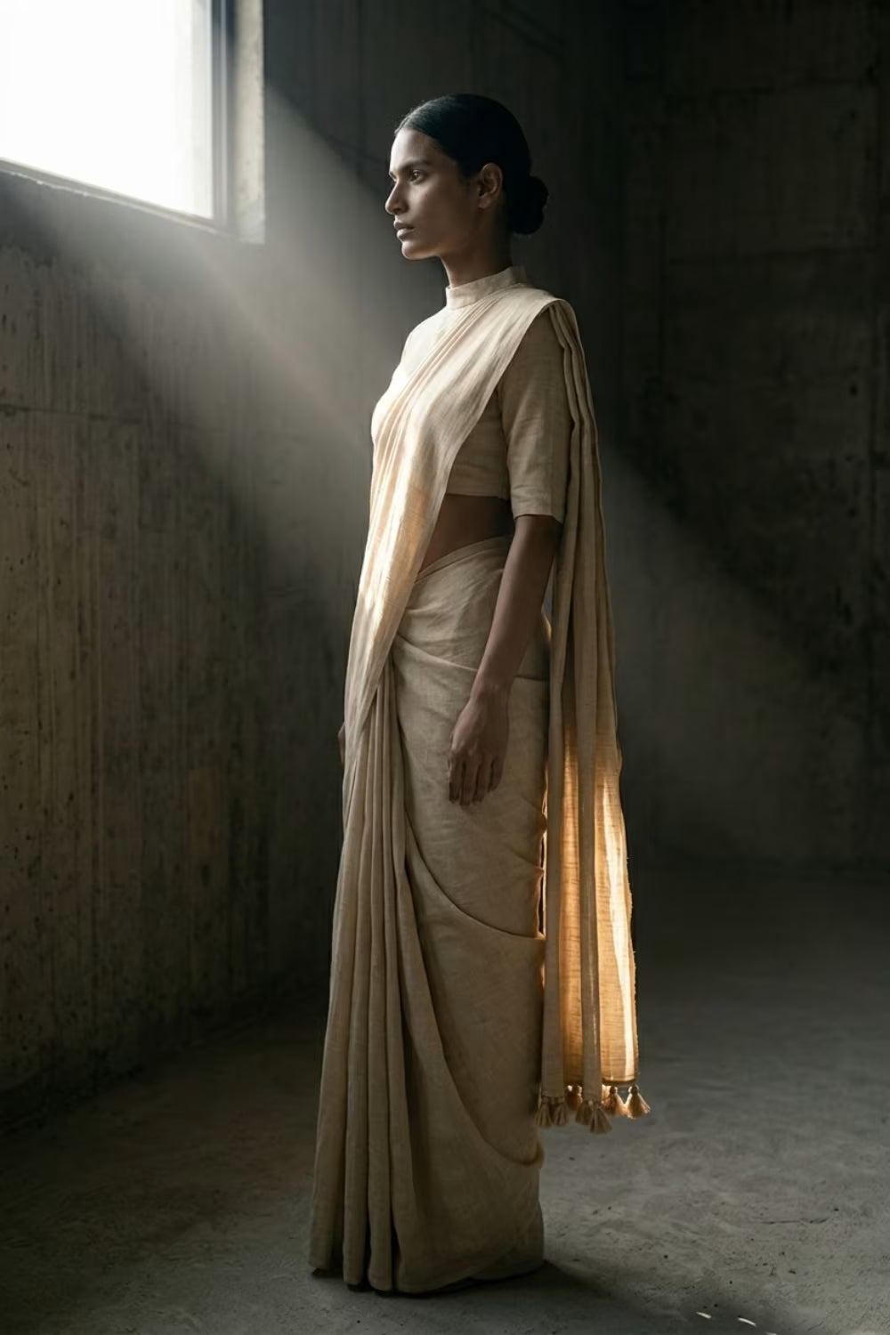 Mortar Ash | Slub Cotton | Indidha Saree