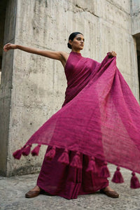Raw Carmine | Slub Cotton | Indidha Saree