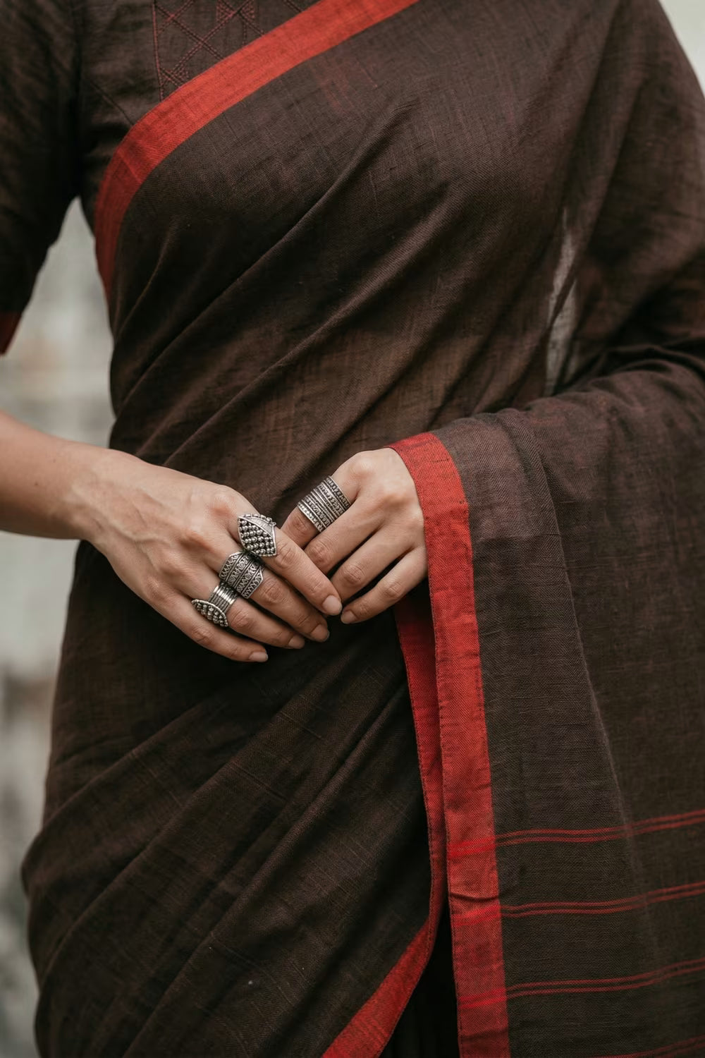 CRIMSON BROWN | Cotton | Indidha Saree