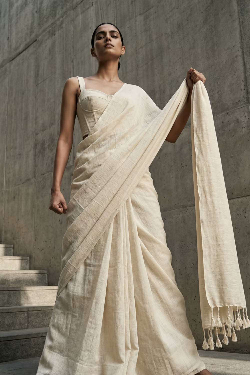 Bone | Slub Cotton | Indidha Saree