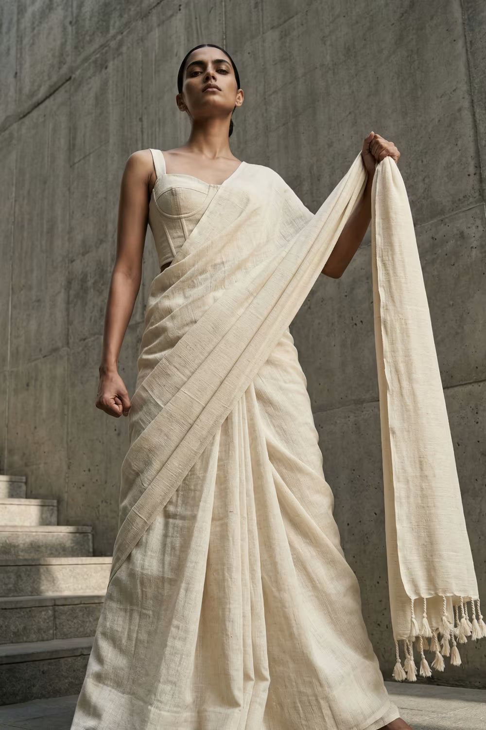 Bone | Slub Cotton | Indidha Saree
