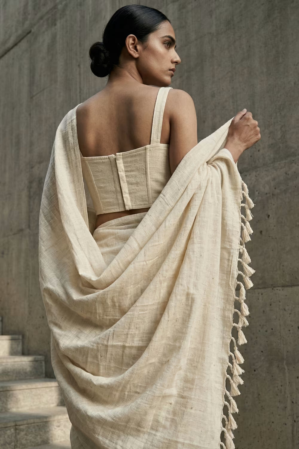 Bone | Slub Cotton | Indidha Saree