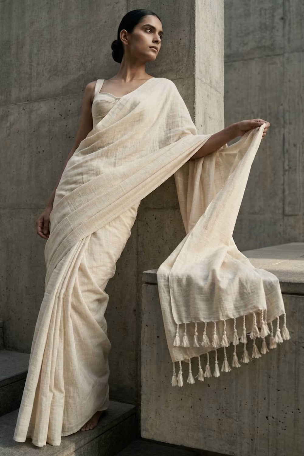 Bone | Slub Cotton | Indidha Saree