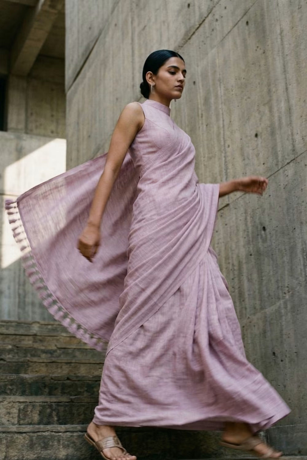 Ash Amethyst | Slub Cotton | Indidha saree