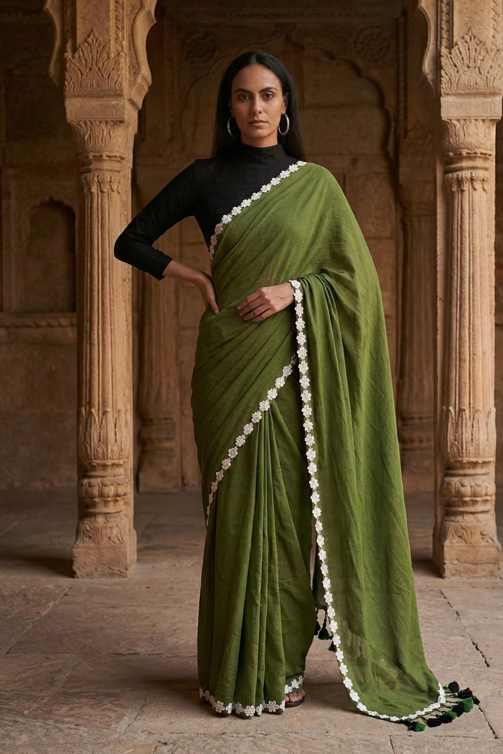 GREEN BLOSSOMES | Mul Cotton | Indidha Saree