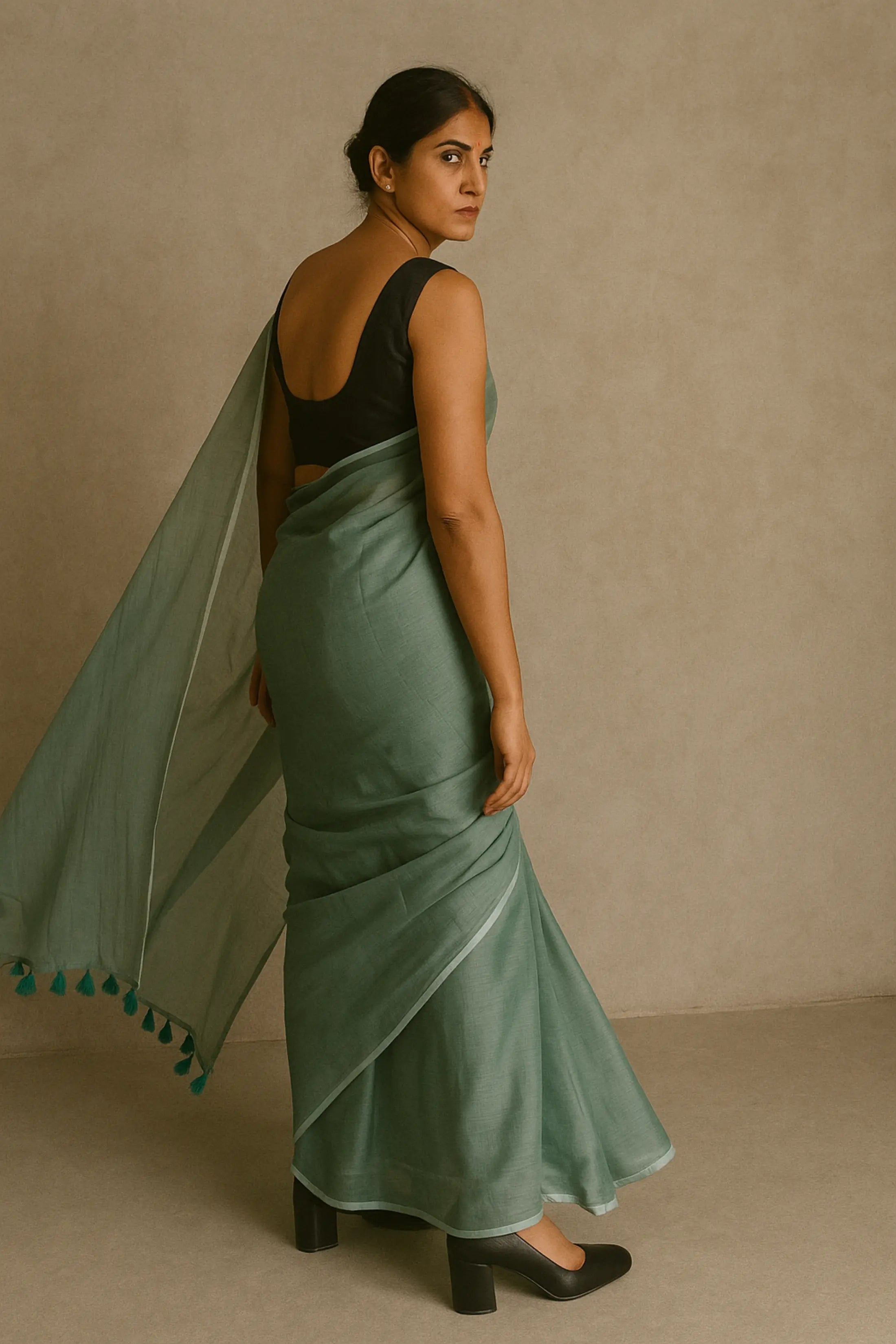 Shibui Sage | Handloom Mul Cotton | Indidha Saree