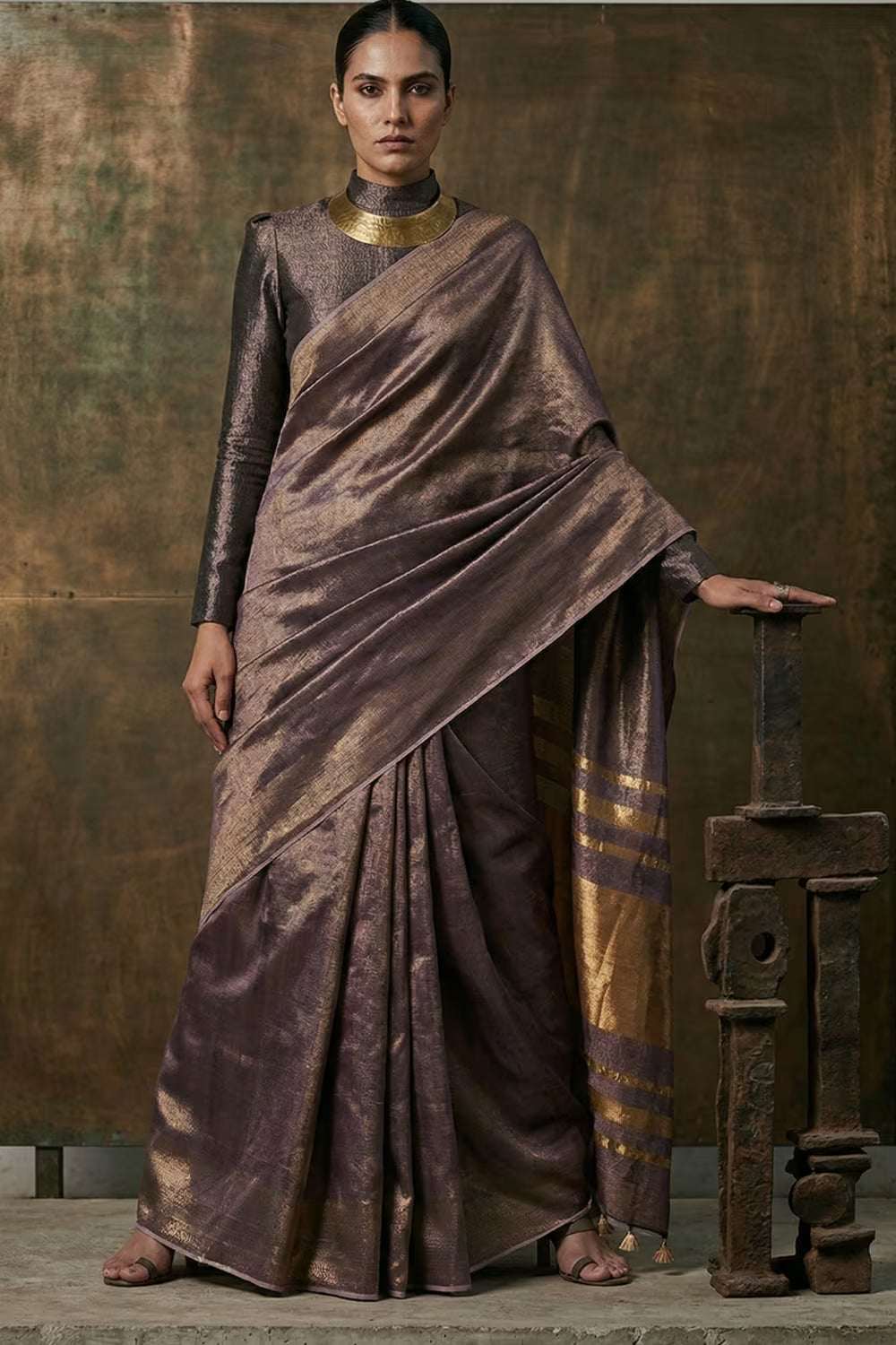 Noor-e-Neelam | Linen Tissue | Indidha Saree