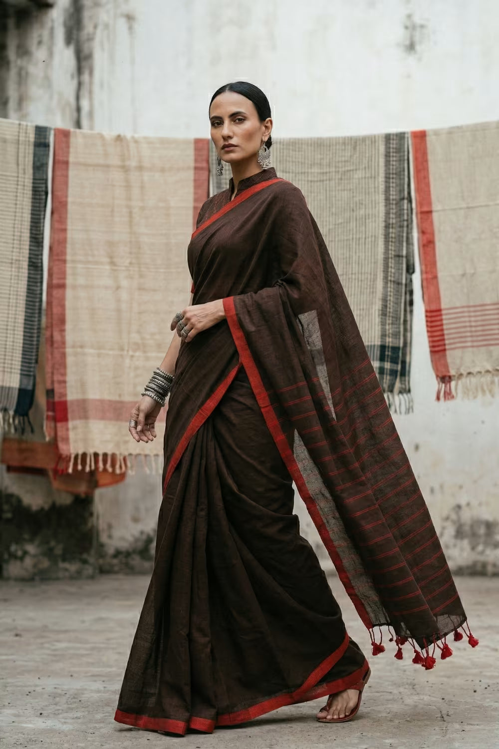 CRIMSON BROWN | Cotton | Indidha Saree