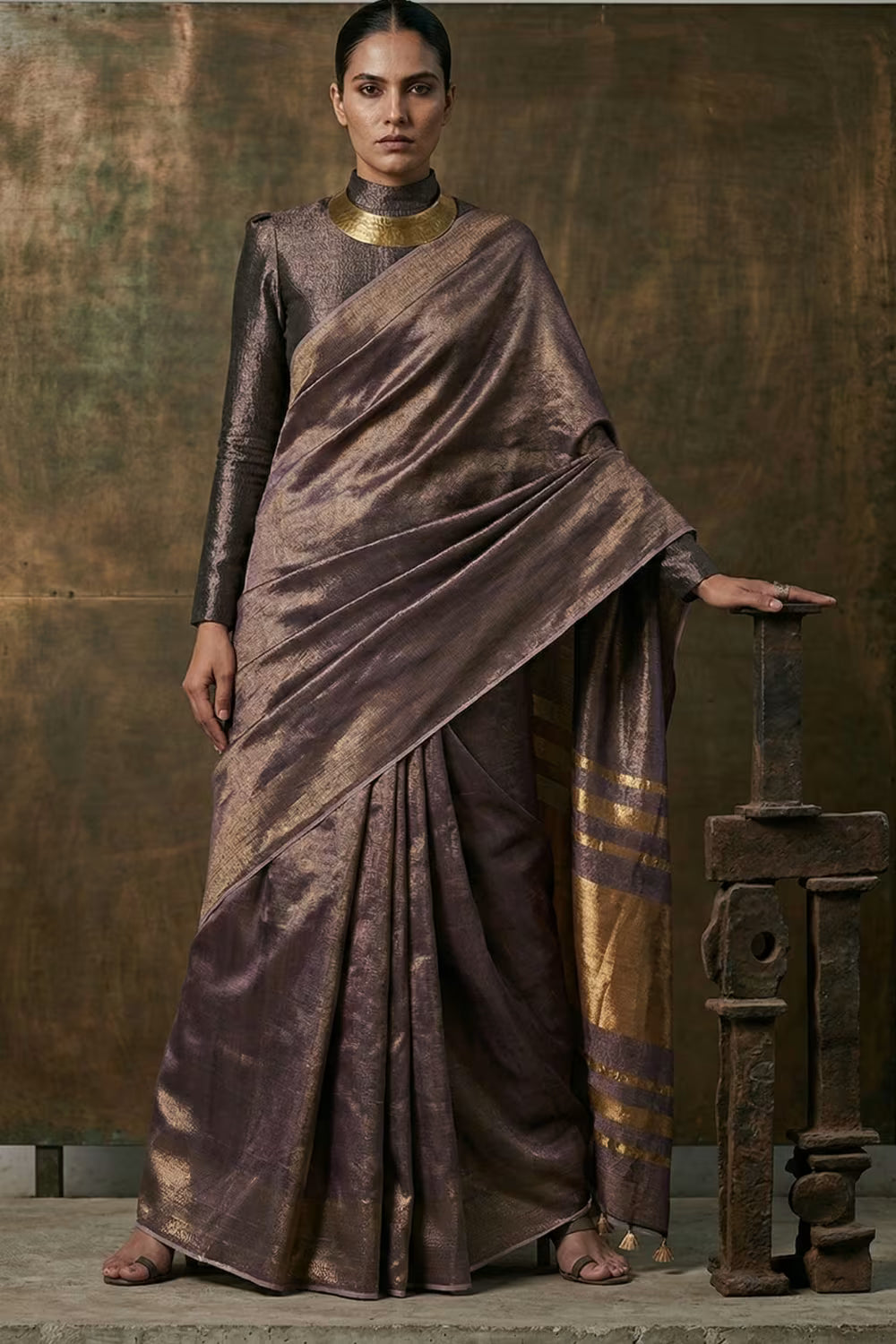 Noor-e-Neelam | Linen Tissue | Indidha Saree