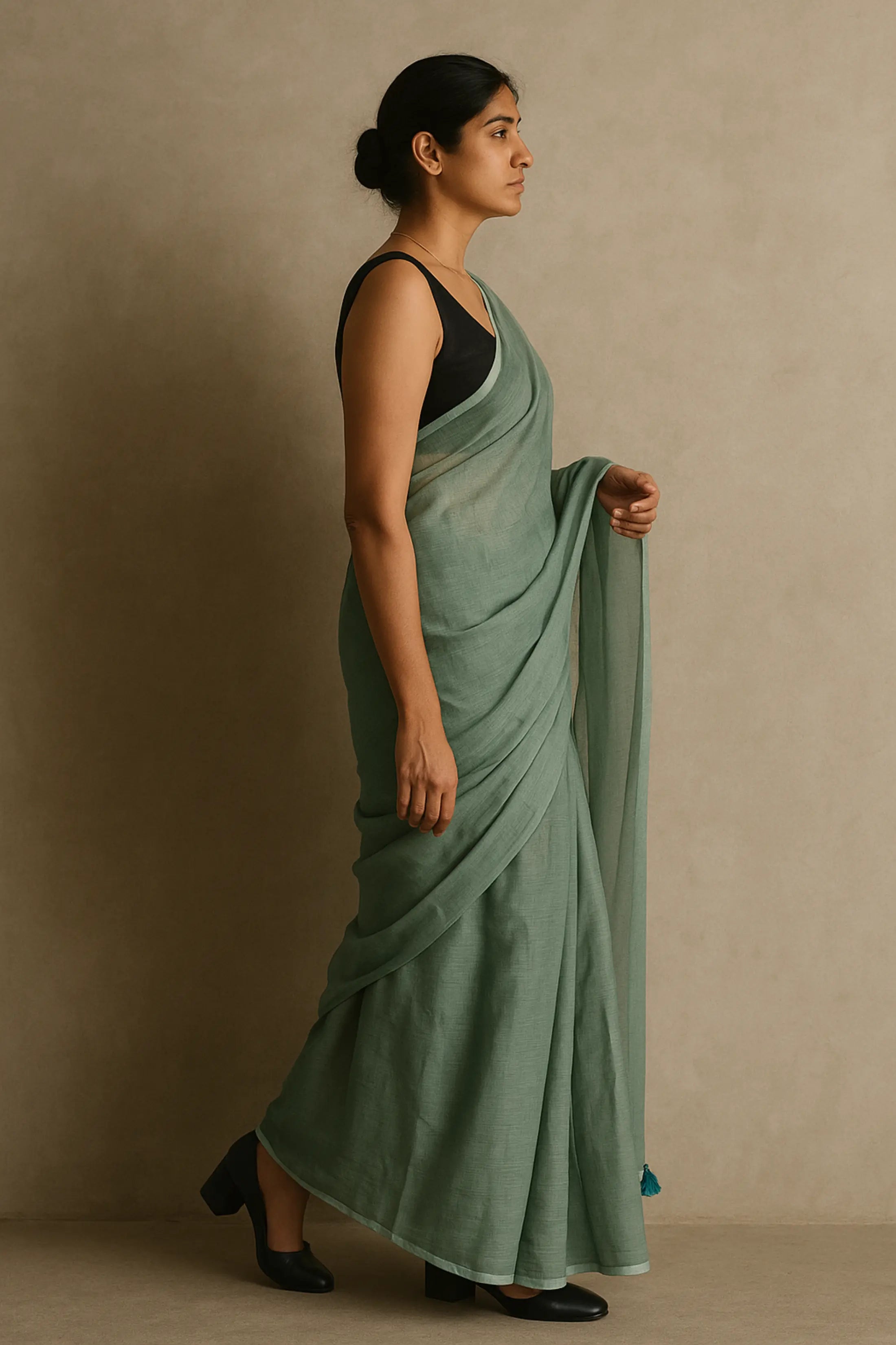 Shibui Sage | Handloom Mul Cotton | Indidha Saree