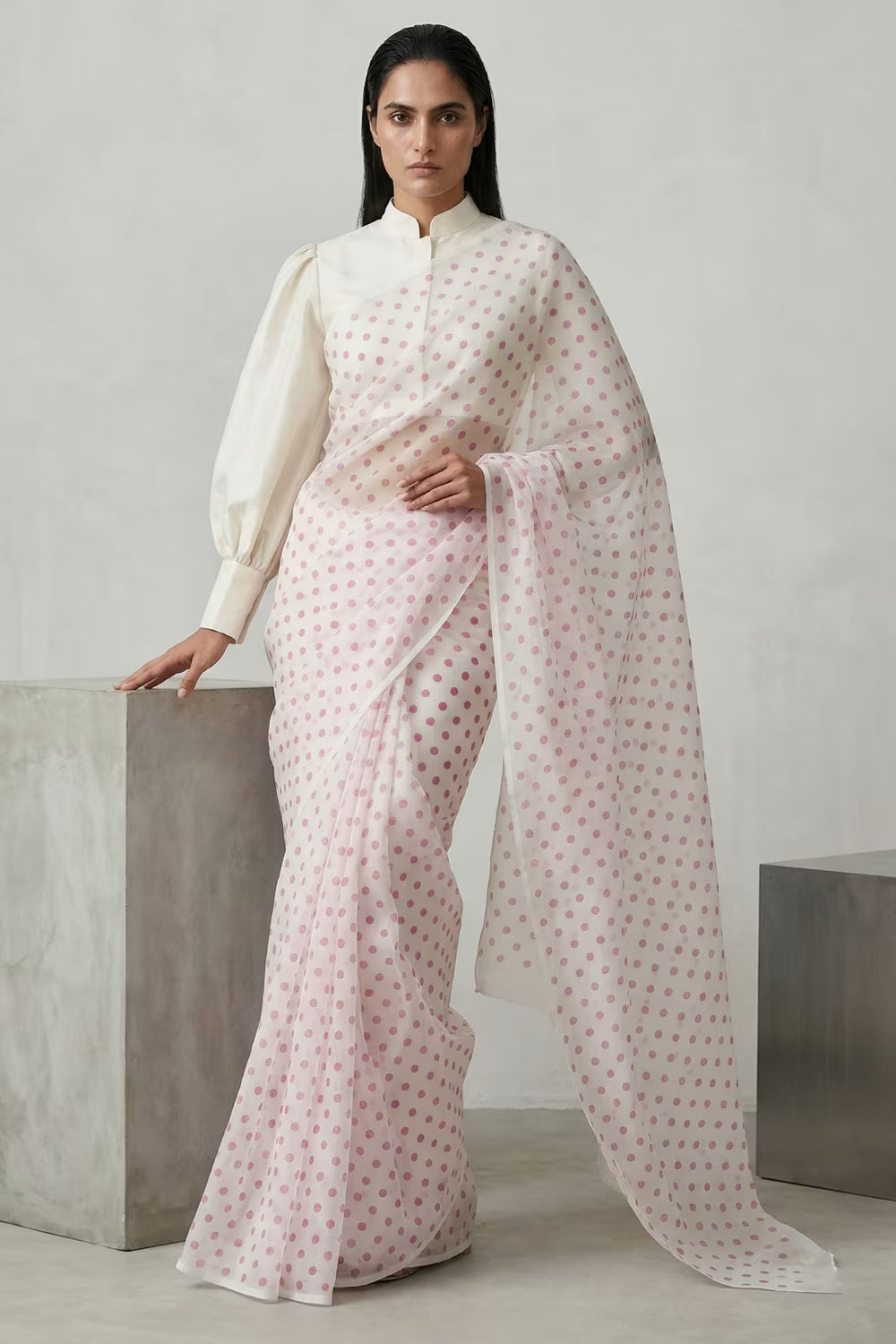 POLKA MORNING | Handpainted Organza | Indidha Saree