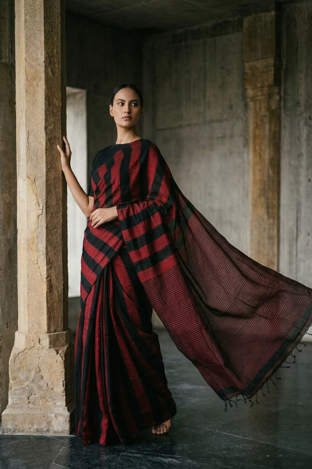 CRIMSON STRIPES | Cotton | Indidha Saree