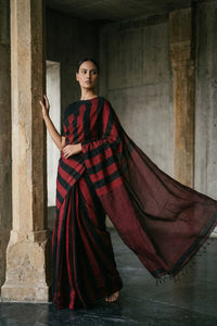CRIMSON STRIPES | Cotton | Indidha Saree