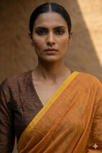 Ochre Block | Mul Cotton | Indidha Saree