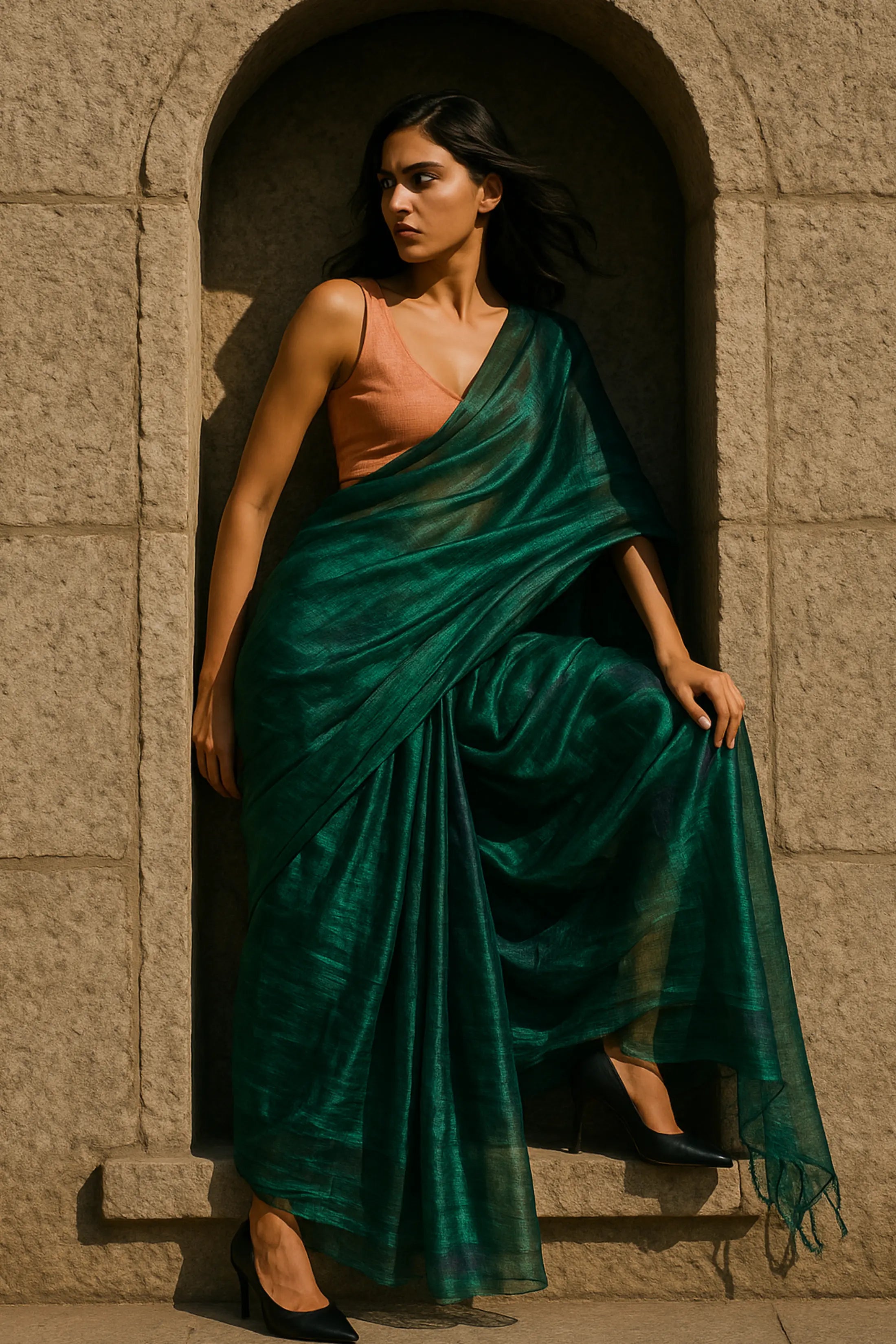 TEAL TEMPTATION | Handloom Tissue | Indidha Saree