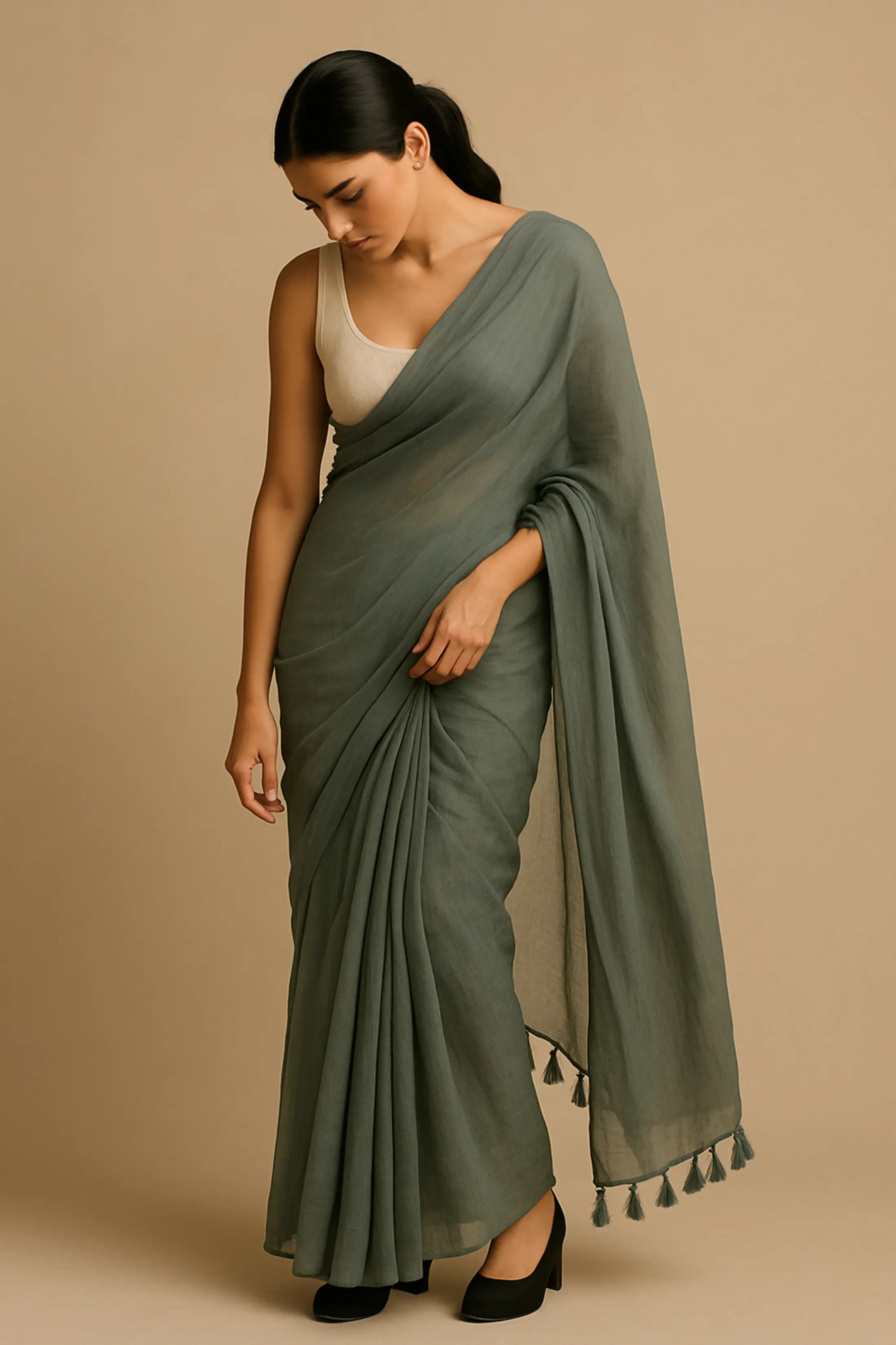 Evening Mist | Handloom Mul Cotton | Indidha Saree