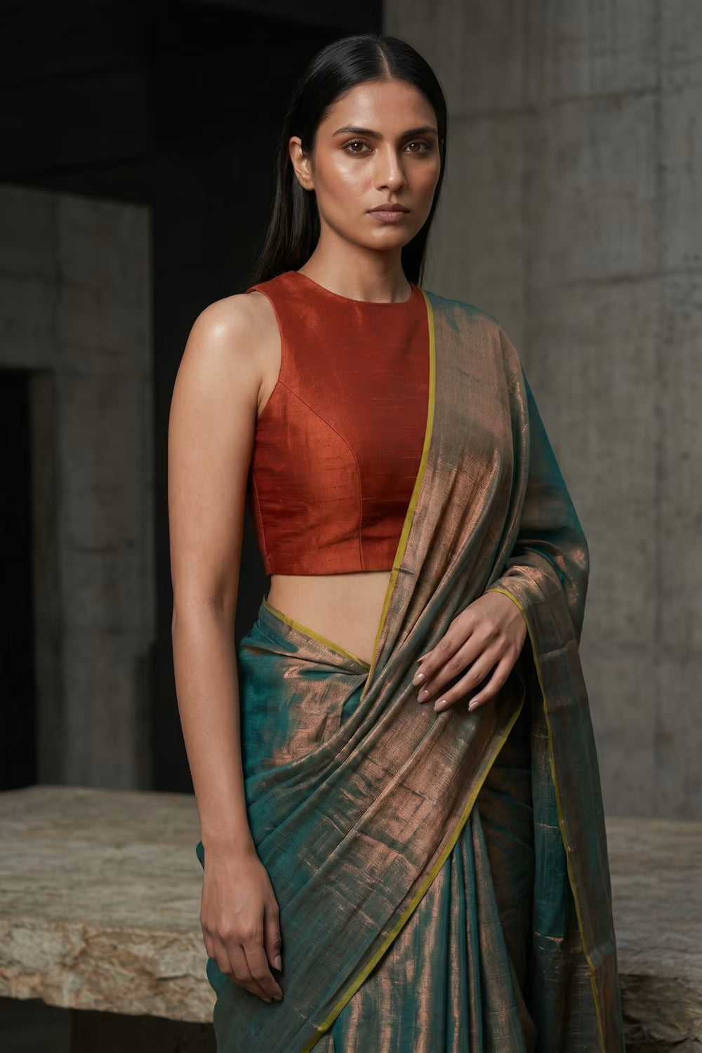 SHIMMERING TEAL | Tissue | Indidha Saree