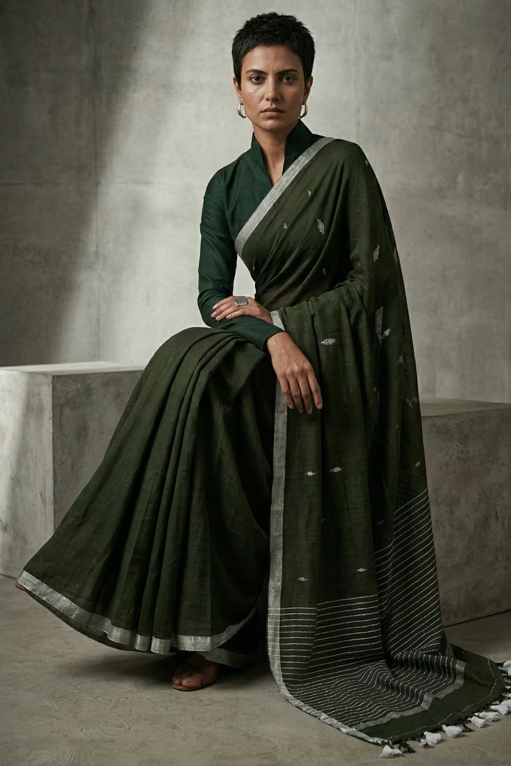 WOVEN OLIVE | Mul Cotton | Indidha Saree