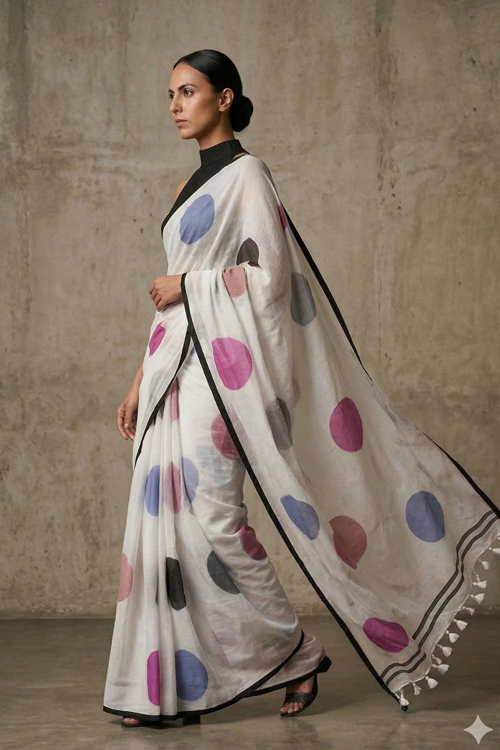 BREEZY DOTS | Mul Cotton | Indidha Saree