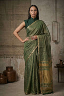 GLIDED GREEN | Linen Tissue | Indidha Saree