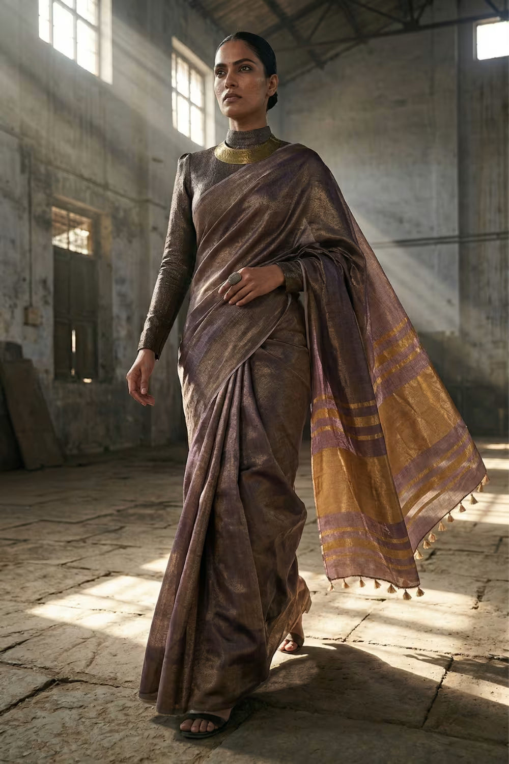 Noor-e-Neelam | Linen Tissue | Indidha Saree