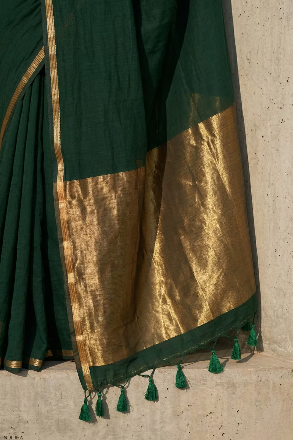 Saanjh in Green | Mul Cotton | Indidha Saree