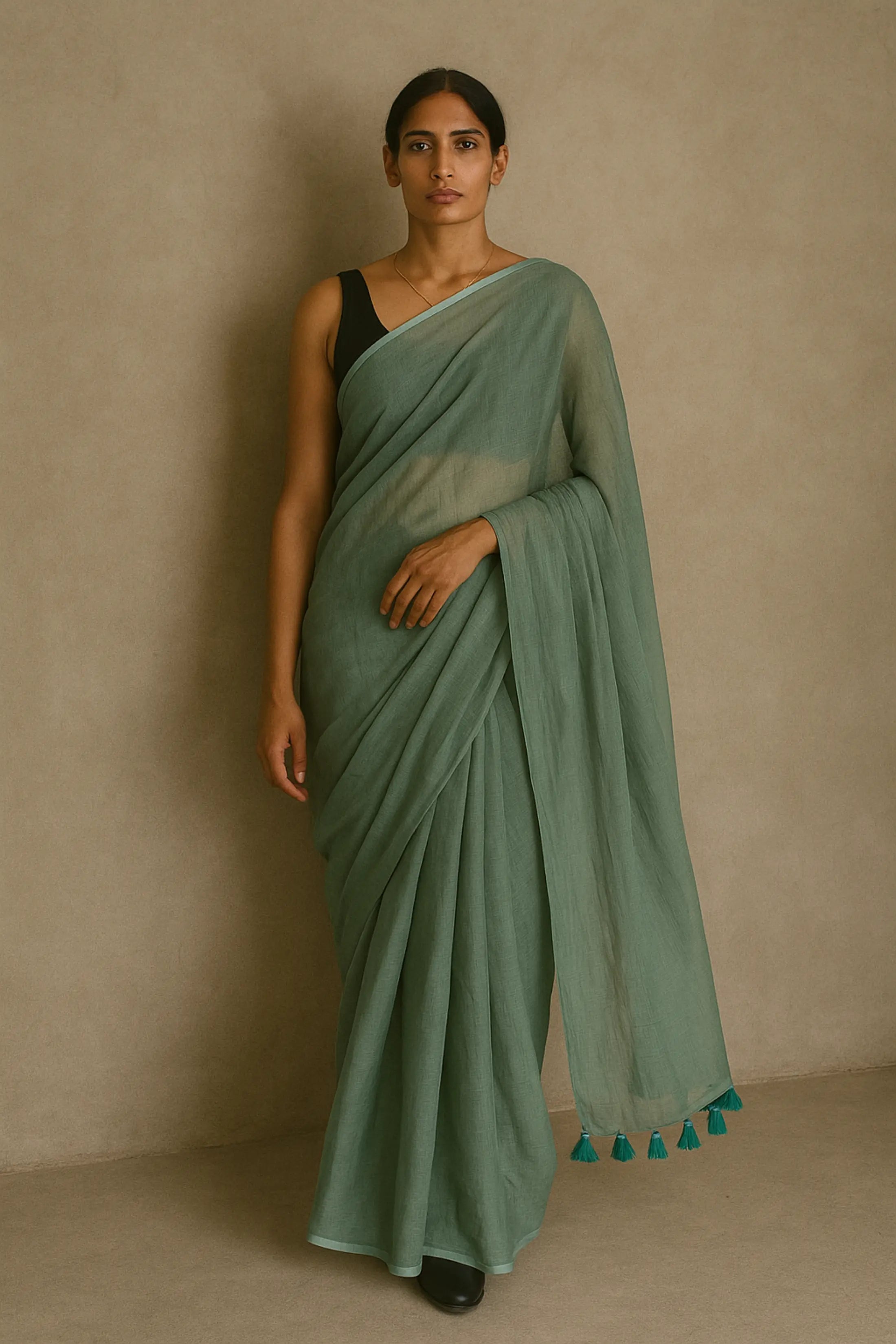 Shibui Sage | Handloom Mul Cotton | Indidha Saree