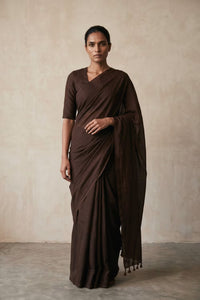 Dark Espresso | Slub Cotton | Indidha Saree
