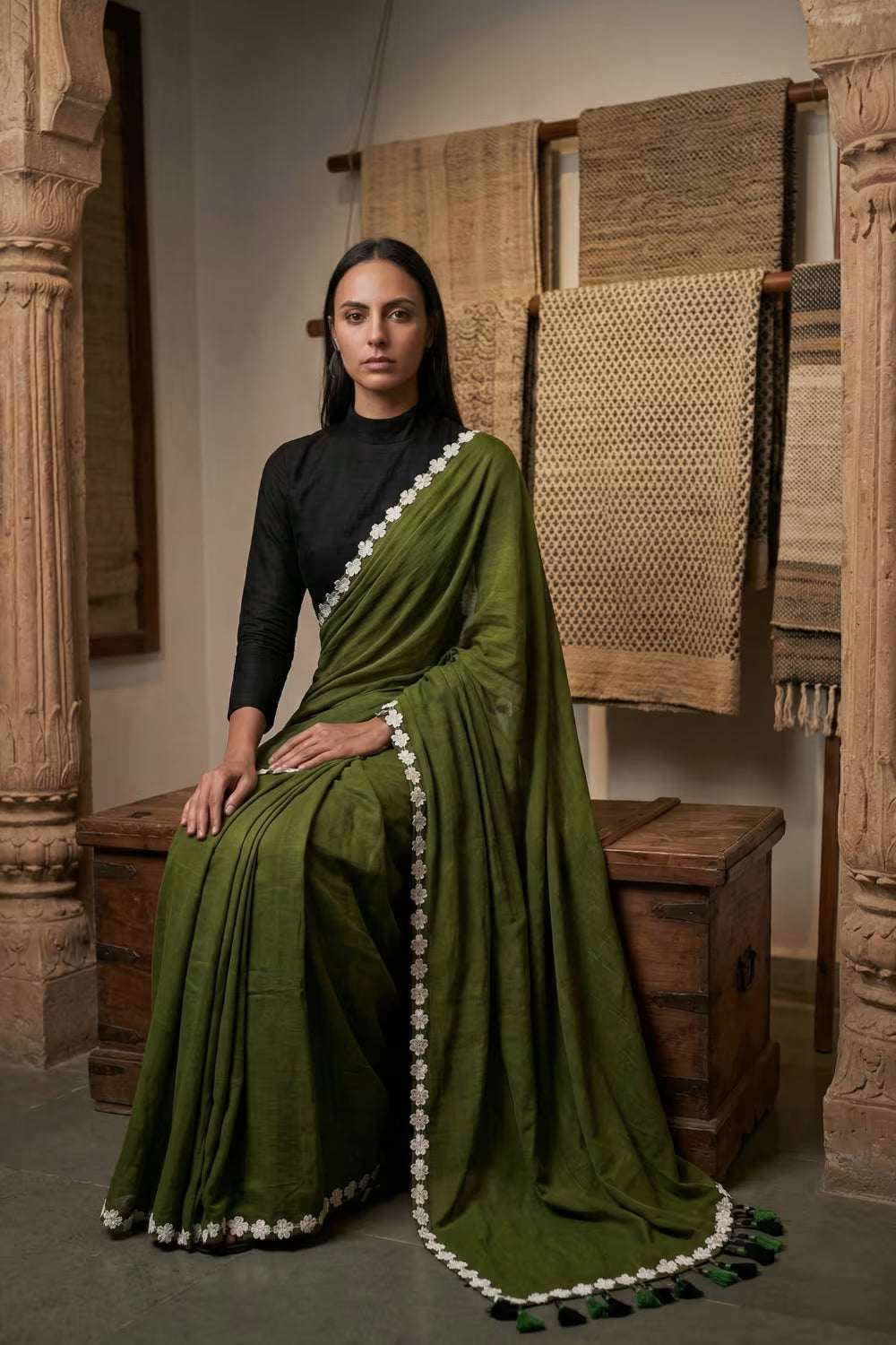 GREEN BLOSSOMES | Mul Cotton | Indidha Saree