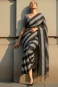 Raven Stripes | Cotton | Indidha Saree