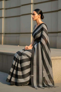 Raven Stripes | Cotton | Indidha Saree