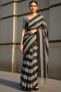 Raven Stripes | Cotton | Indidha Saree